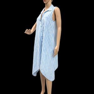 209wst38 New York Blue & White Gingham Cottagecore Asymmetrical Dress Sz S NWT